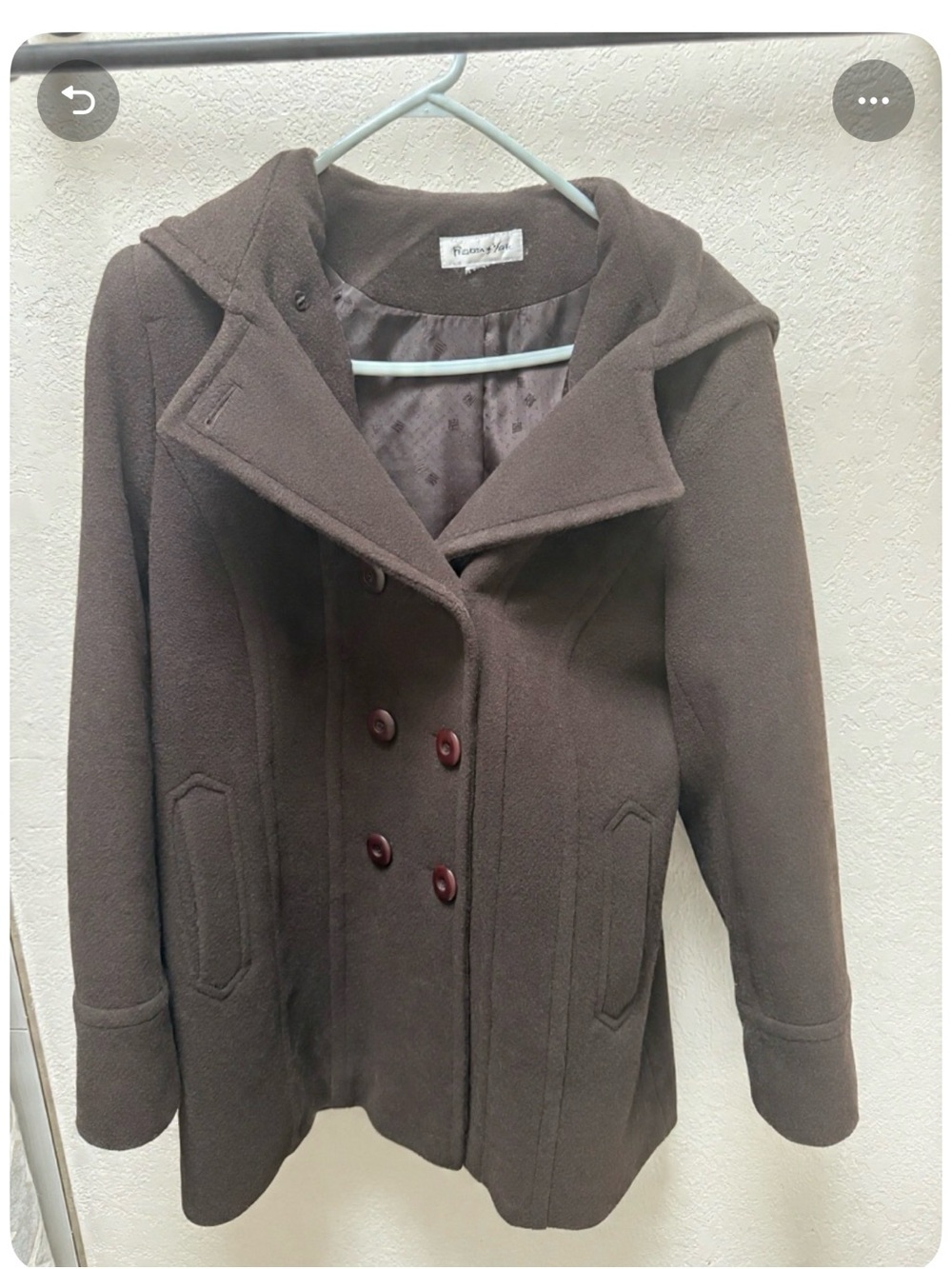 Brown Hooded Double-Breasted Wool Coat